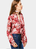 Pretty Plunging Neck Floral Print Blouse
