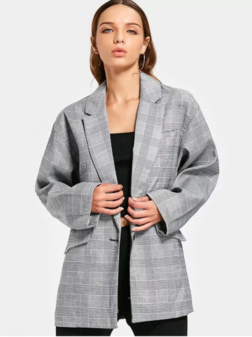Stunning Long Sleeve Buttoned Checked Blazer
