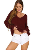 Fun Back Lace Up V Neck Pullover Sweater