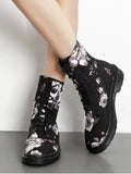 Trendy Stitching Floral Lace Up Boots