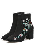 Trendy Chunky Embroidery Floral Ankle Boots