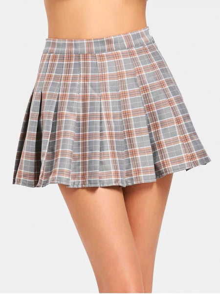 Trendy High Waist Mini Checked Flare Skirt