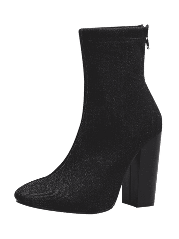 Chic Pointed Toe Denim Chunky Boots