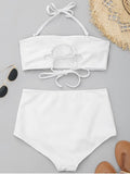 Stunning Ribbed Texture Bandeau High Waisted Bikini