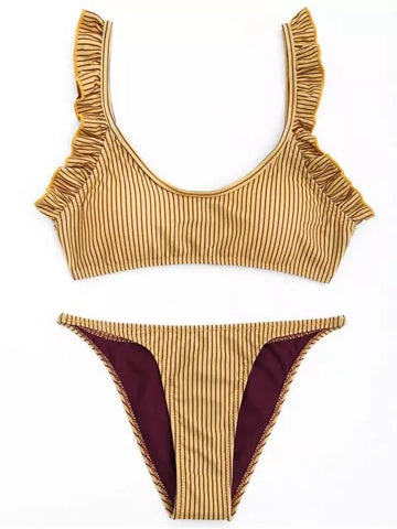 Fashion Frilled Stripe Bikini Set