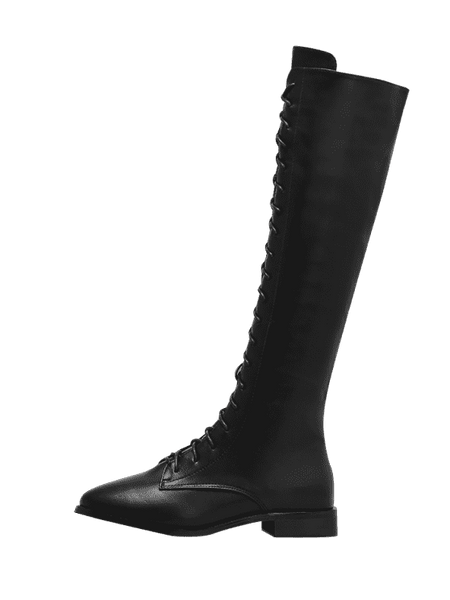 Trendy Faux Leather Lace Up Knee High Boots