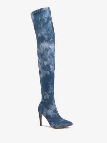 Pretty Pointed Toe Denim Stiletto Thigh High Boots