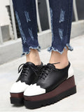 Pretty Faux Leather Color Block Wedge Shoes