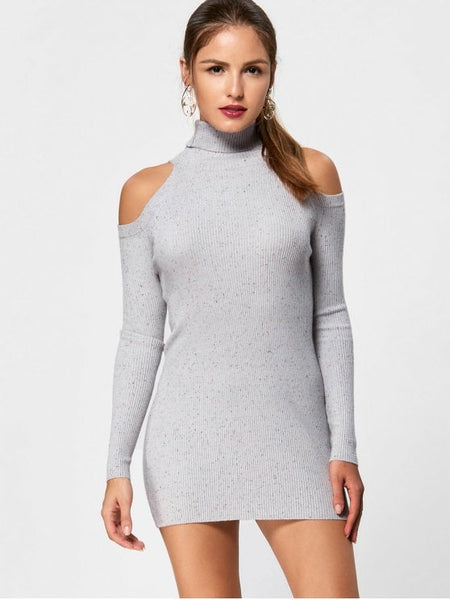 Trendy Turtleneck Cold Shoulder Jumper Dress