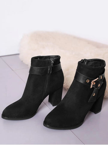 Trendy Buckle Strap Side Zipper Ankle Boots 