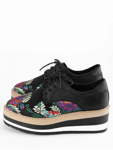 Stunning Lace Up Flower Wedge Shoes