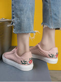 Pretty Faux Leather Embroidery Flower Skate Shoes