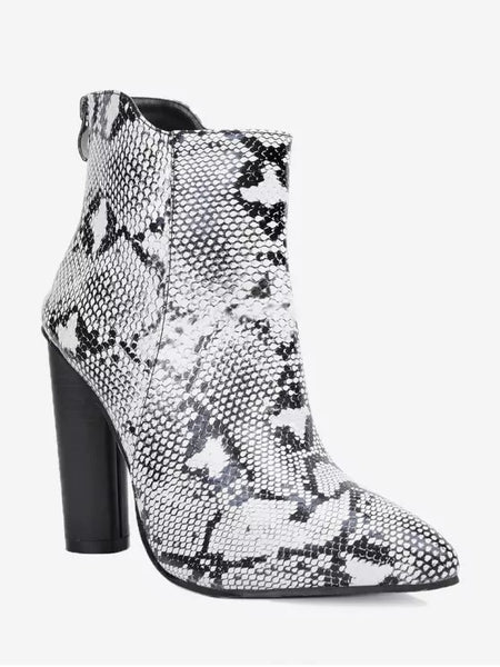 Gorgeous Pointed Toe Snake Print Ankle Boots