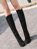 Fashion Chunky Heel Lace Up Knee High Boots