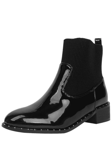 Fashion Low Heel Rivets Splicing Ankle Boots