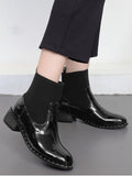 Fashion Low Heel Rivets Splicing Ankle Boots