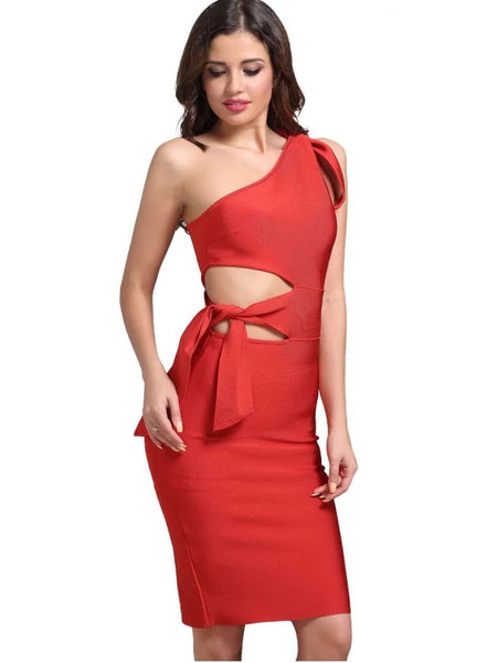 Trendy One Shoulder Cut Out Fitted Dress