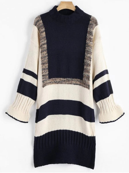 Trendy Striped Contrast Sweater Dress