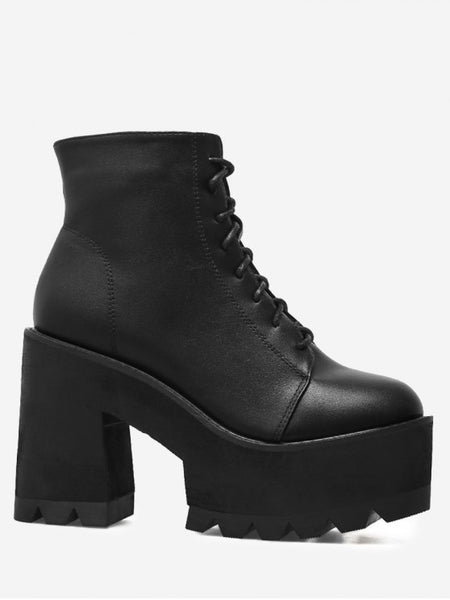 Trendy Chunky Heel Lace UP Platform Boots