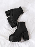 Trendy Chunky Heel Lace UP Platform Boots
