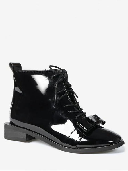 Trendy Patent Leather Bow Ankle Boots