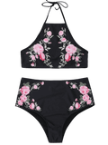 Stunning High Neck Floral High Waisted Bikini Set