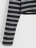 Unique High Neck Half Zip Striped Knitted Top