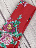 Red Lace Up Floral Print Bandeau Bikini Set