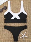 Trendy Two Tone Cut Out Thong Bikini Set