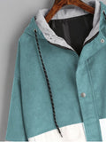 White Green Hooded Color Block Corduroy Jacket