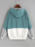 White Green Hooded Color Block Corduroy Jacket