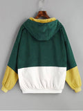 Fashion Green Hooded Color Block Corduroy Jacket