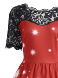 Plus Size Lace Panel Father Christmas Midi Party Dress