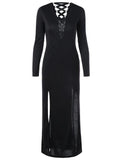 Romance Long Sleeve High Slit Dress