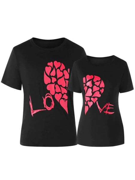 Lovely Heart Printed Matching Couple Short Sleeve T-shirt