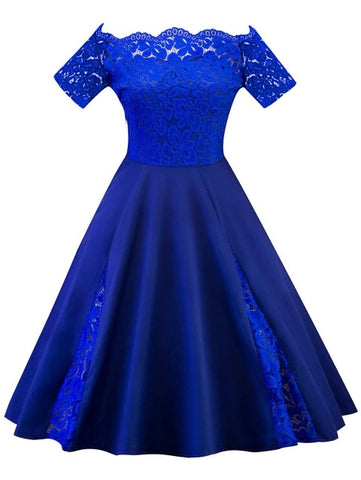 Plus Size Off Shoulder Lace Panel Dress