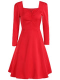 Latest Neck Long Sleeve Swing Flare Dress