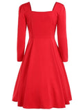 Latest Neck Long Sleeve Swing Flare Dress