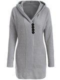 Trendy Hooded Buttoned Longline Sweater