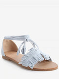 Graceful Fringes Flat Heel Lace Up Sandals