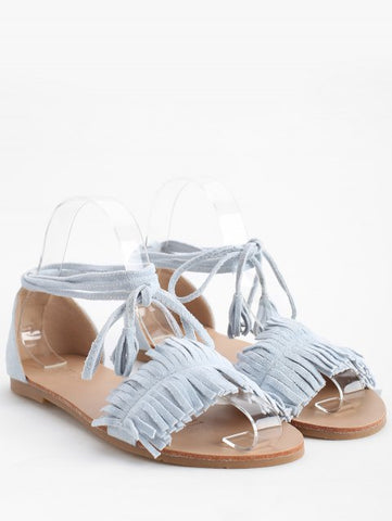 Graceful Fringes Flat Heel Lace Up Sandals