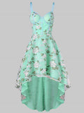 Elegance Strap Embroidery High Low Midi Dress
