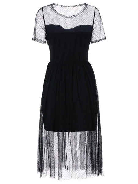Impressive Waist Mesh Overlay Dress