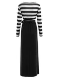 Elegant Sleeve Striped Panel Maxi Dress