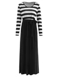 Elegant Sleeve Striped Panel Maxi Dress