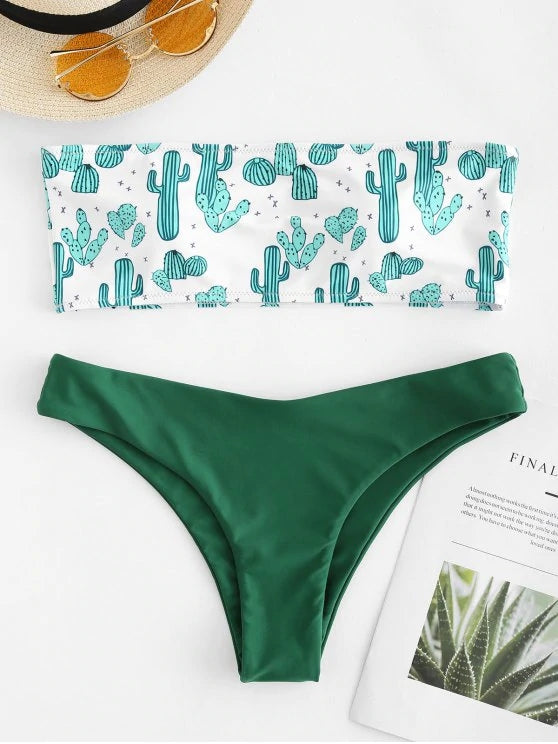 Lovely Cactus Pattern Bandeau Bikini Set – Ncocon