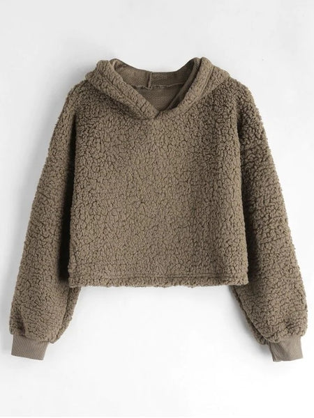 Warm Soft Drop Shoulder Fluffy Boxy Hoodie 