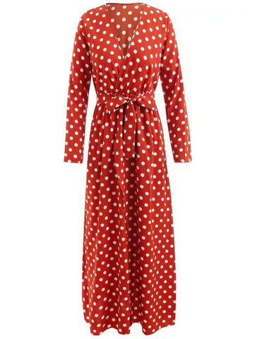 Pretty Cut Polka Dot Long Dress