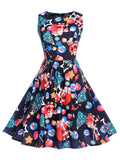 Elegance Christmas Printed Fit and Flare Dress