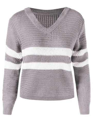 Graceful Tone Short Sweater with V Neck